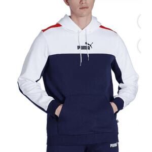 PUMA Navy White Red Colorblock Pullover Hoodie Streetwear Athletic Style~NEW